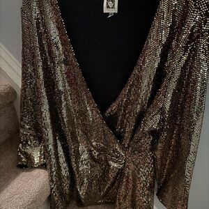 Gold and Black Sequin Wrap Blouse